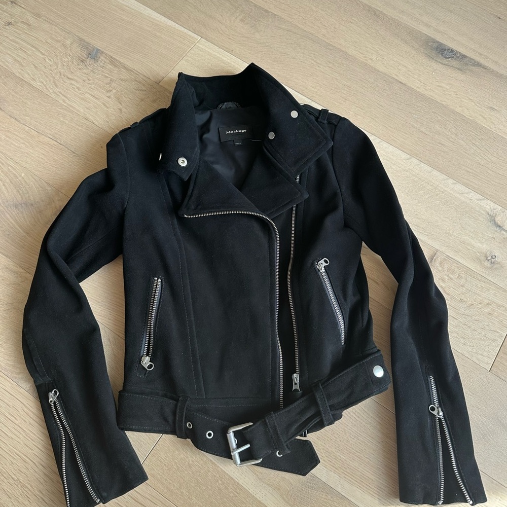 Mackage Black Leather Moto Jacket with Asymmetrical Zipper